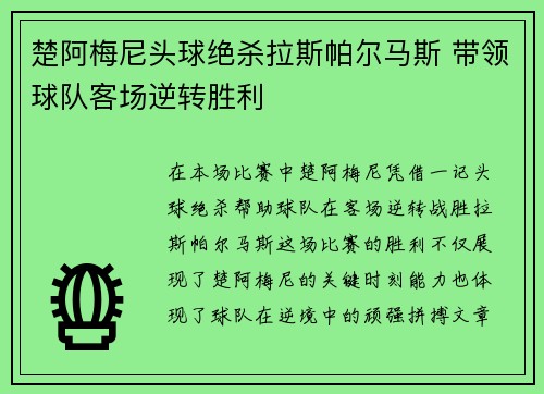 楚阿梅尼头球绝杀拉斯帕尔马斯 带领球队客场逆转胜利